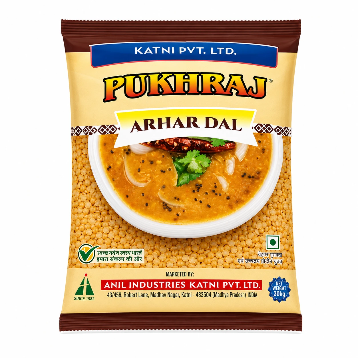 Pukhraj Premium Qaulity Toor/Arhar Dal  30kg